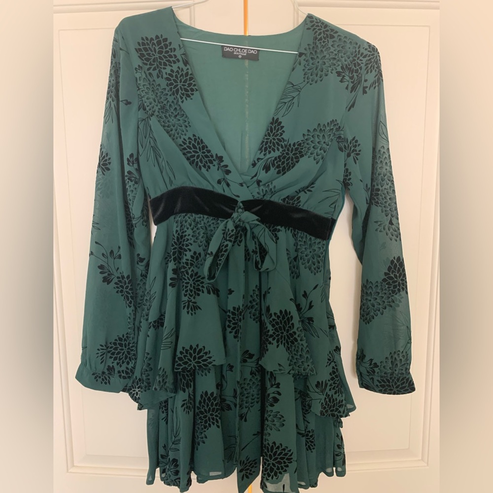 WORN ONCE- Chloe Dao - Boutique Dress - Medium, Forrest Green & Black
